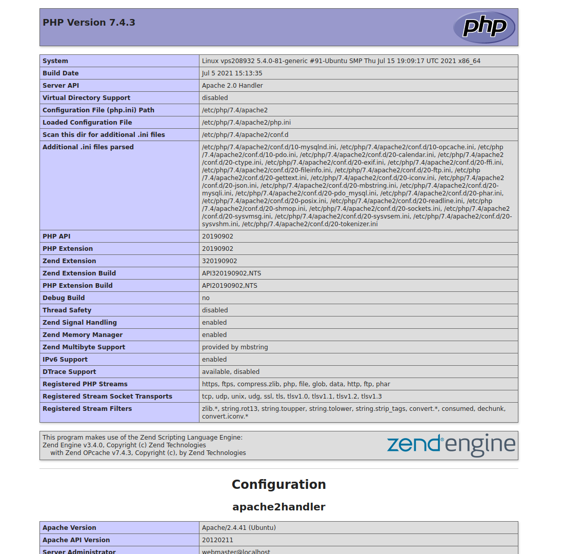 phpinfo